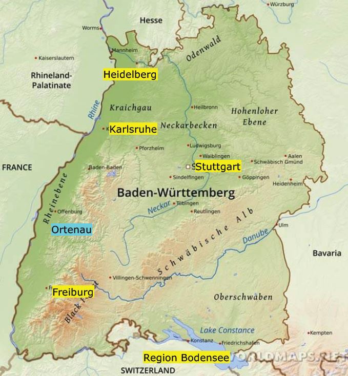 Landkarte BW mit Standorten